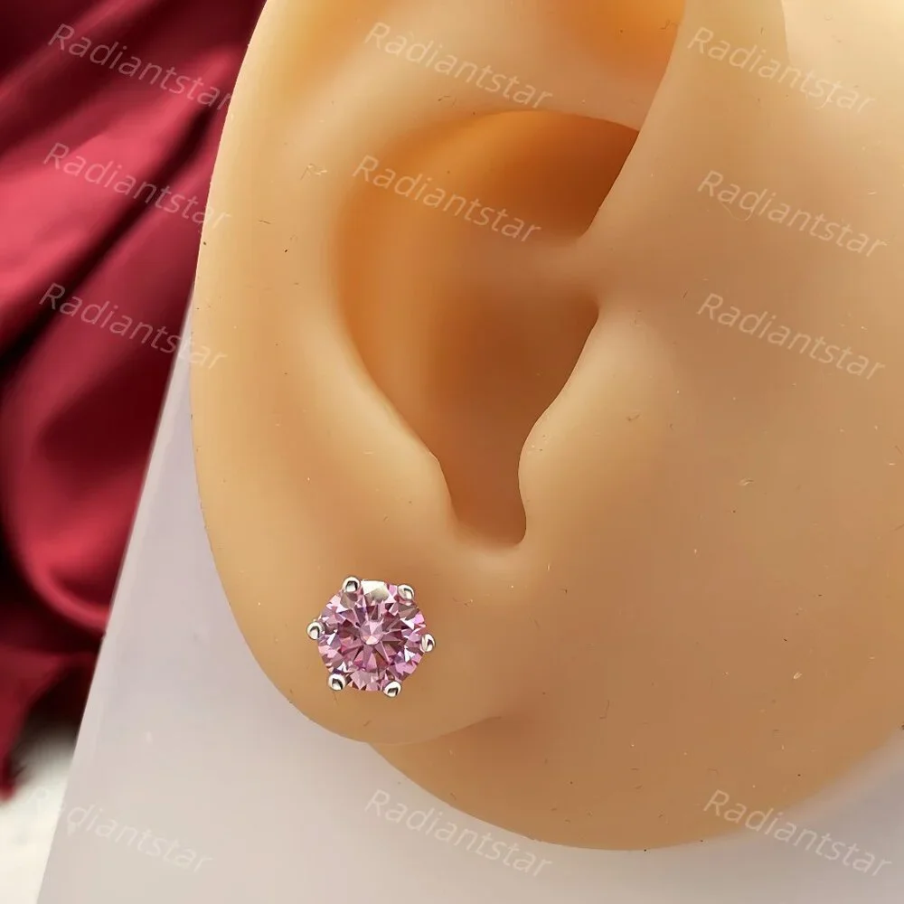 NEW Certified 2ct. t.w. Pink Moissanite 6 Prone Solitaire Stud Earrings